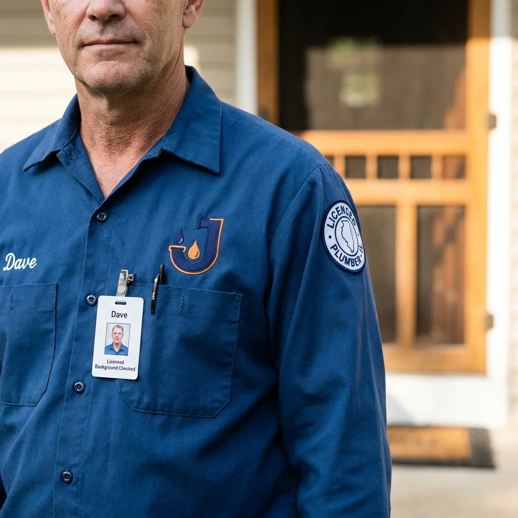 Licensed plumber showing ID badge in Richland Center, WI