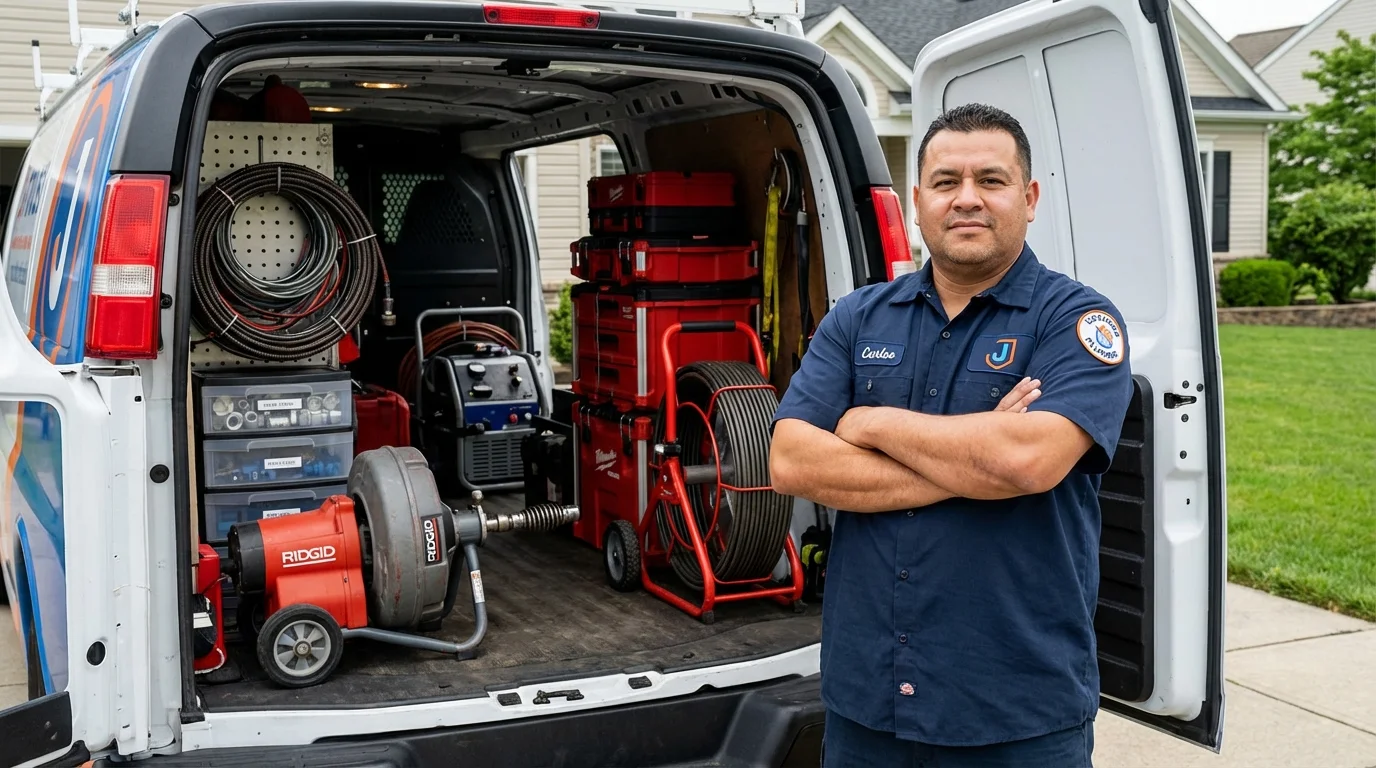Professional drain cleaning equipment and Johns Plumbing LLC plumber in Richland Center