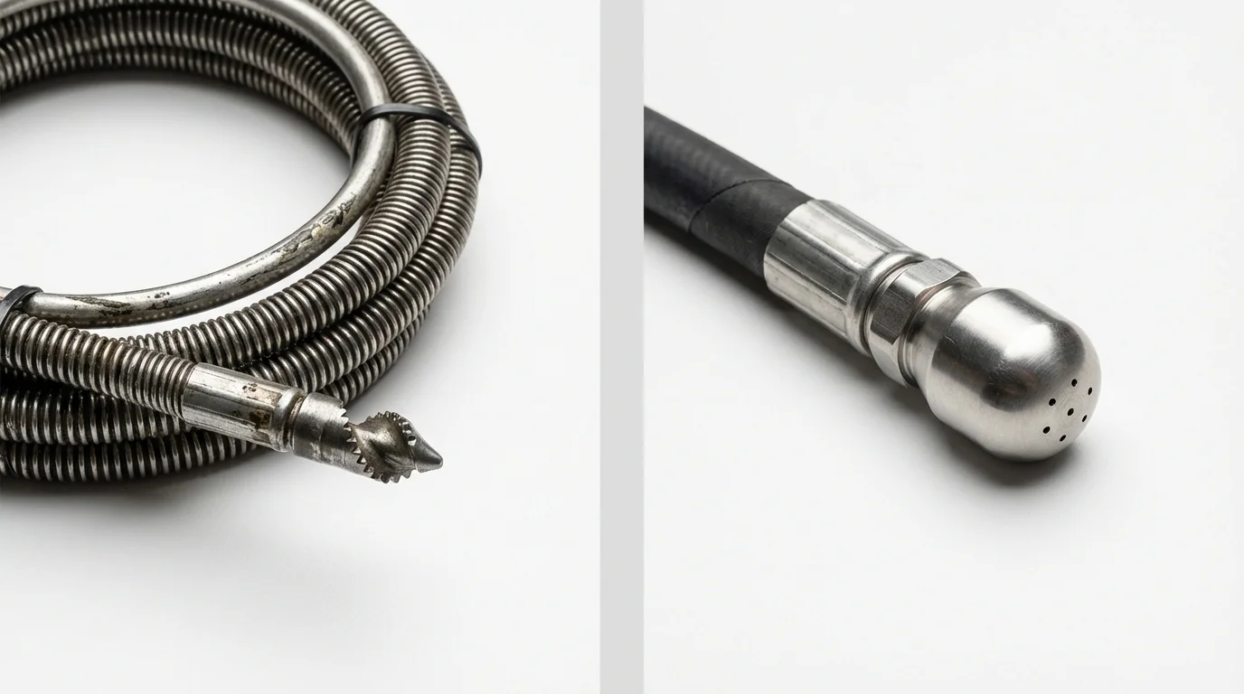 Drain snake cable and hydro jetting nozzle used for drain cleaning in Richland Center, WI