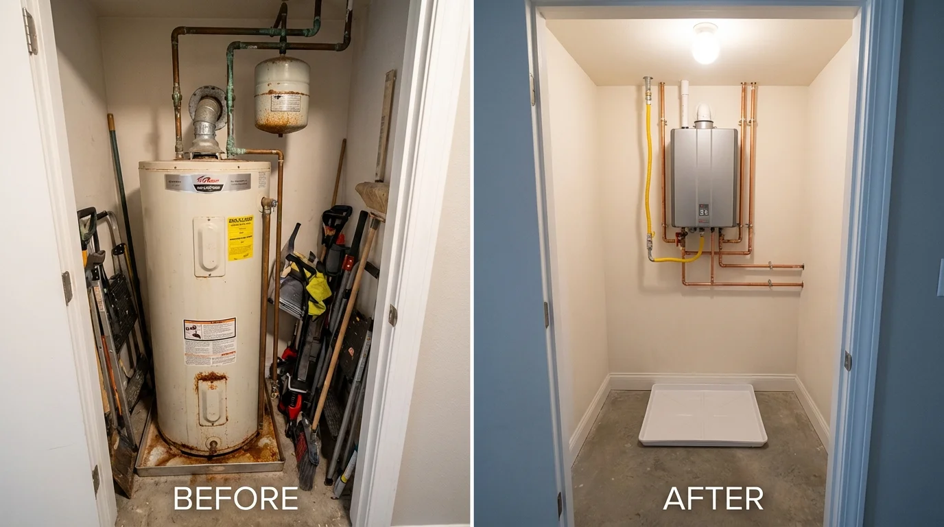 Tank water heater versus wall-mounted tankless unit comparison for Richland Center, WI homeowners